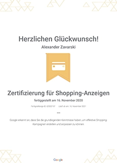 Сертификат по товарной рекламе Google Shopping 2020